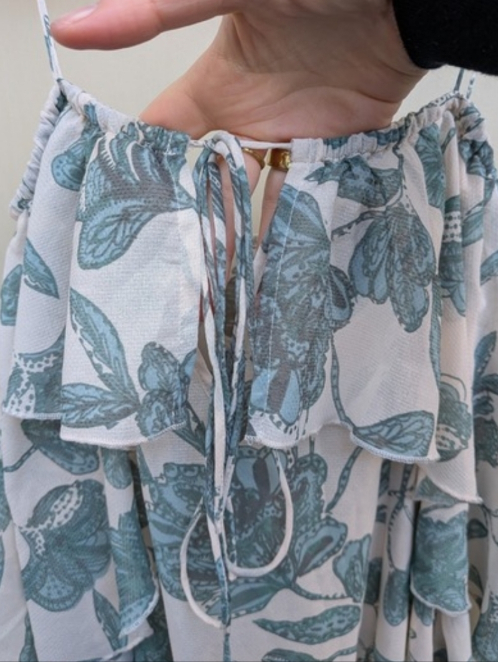 Free People NWOT Ruffle Midi Circular Dress in Teal Floral Combo sz SML - Picture 6 of 7